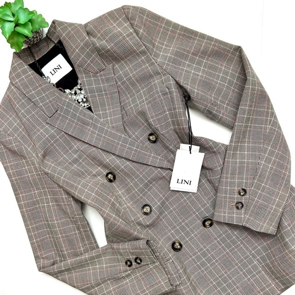 Lini Bloomingdale's Double Breasted Olivia Glen Plaid Blazer Houndstooth XS NWT - Picture 3 of 10